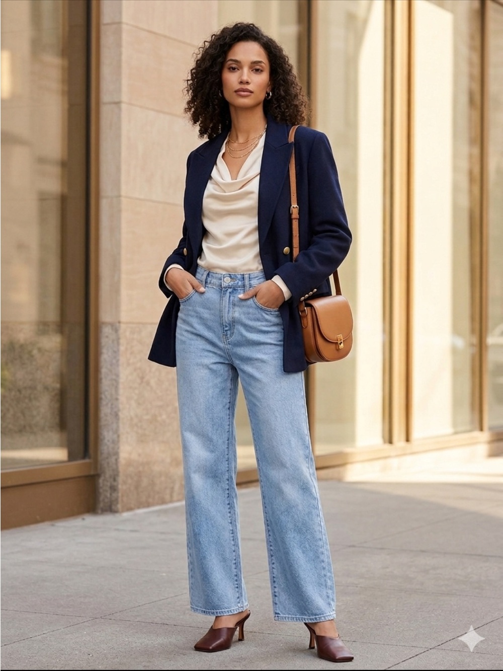 Straight-Leg High-Rise Jeans in Light Blue - Women